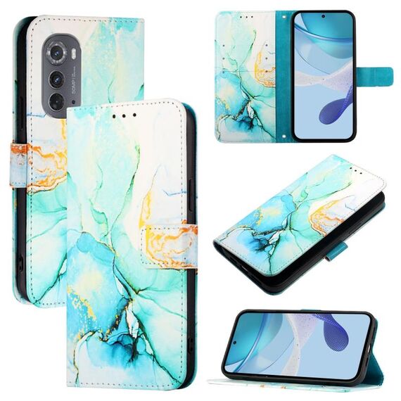 Custodia per telefono in pelle flip con motivo marmorizzato per Motorola Edge 2022 / Edge 5G UW 2022 PT003 (verde)