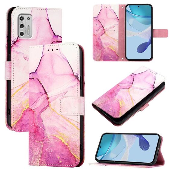 Per Motorola Moto G Stylus 2021 4G PT003 Custodia in pelle con motivo marmorizzato (rosa viola oro)