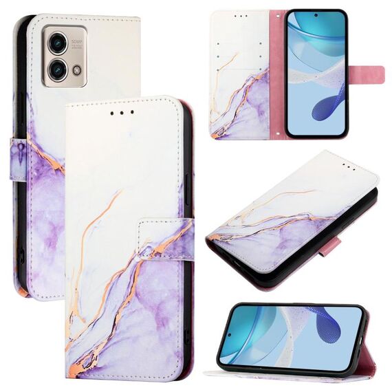Per Motorola Moto G Stylus 2023 4G PT003 Custodia in pelle con motivo marmorizzato (bianco viola)