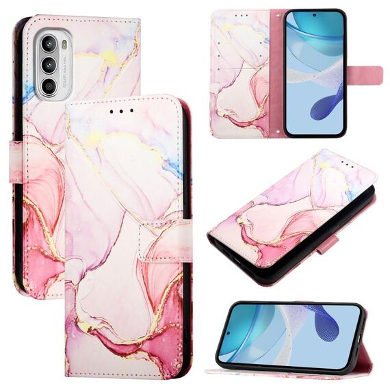 Per Motorola Moto G52 / G82 / G71s PT003 Custodia in pelle con motivo marmorizzato (oro rosa)