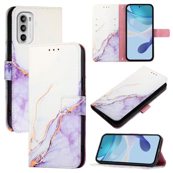 Per Motorola Moto G52 / G82 / G71s PT003 Custodia in pelle con motivo marmorizzato (Bianco Viola)