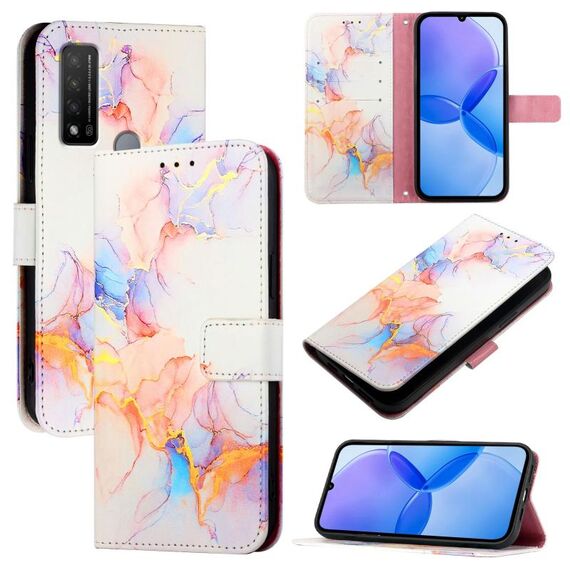 Per TCL 20R 5G PT003 Custodia per telefono in pelle con motivo marmorizzato (Galaxy Marble White)