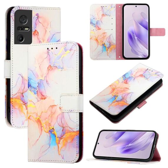 Per TCL 40 SE PT003 Custodia per telefono in pelle con motivo marmorizzato (Galaxy Marble White)