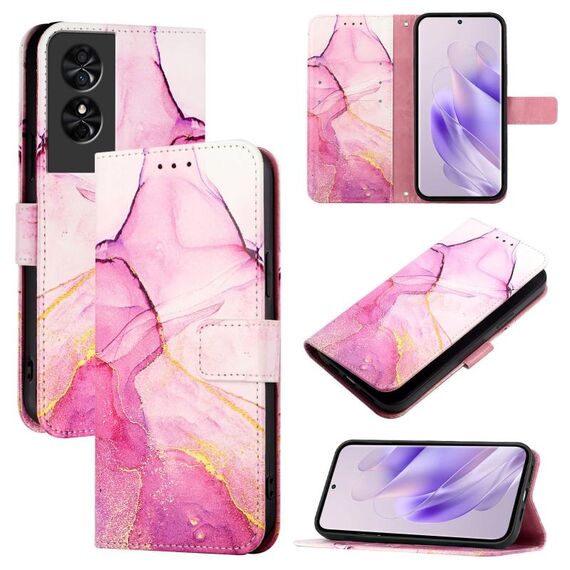 Per TCL 50 SE PT003 Custodia per telefono in pelle con motivo marmorizzato (rosa viola oro)