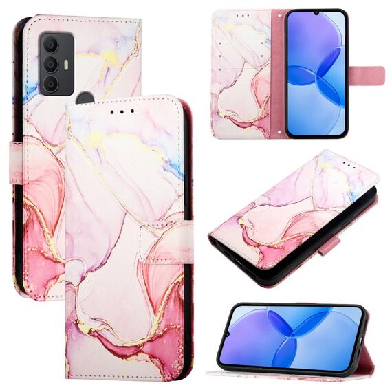 Per TCL 305/306/30 SE AL02 PT003 Custodia per telefono in pelle con motivo marmorizzato (oro rosa)