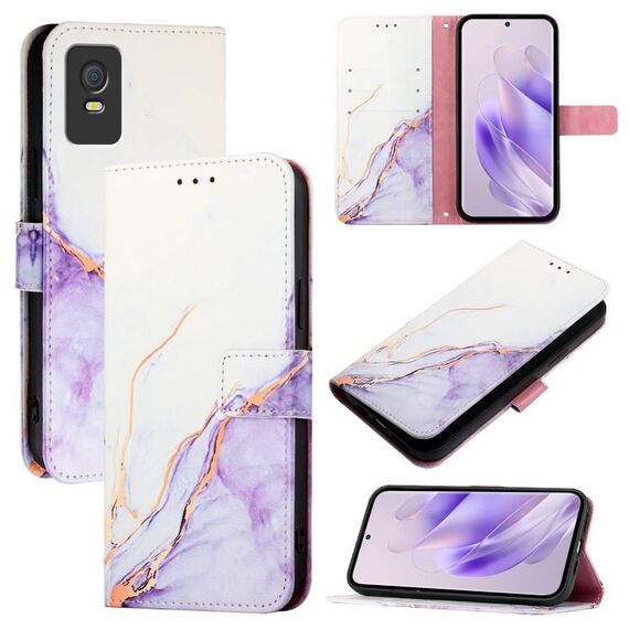 Per TCL 403 PT003 Custodia in pelle con motivo marmo (bianco viola)