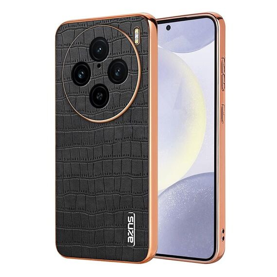 Per vivo X100 Pro 5G / X100s Pro AZNS Cornice elettrolitica Custodia per telefono con texture coccodrillo a copertura totale (Nero)
