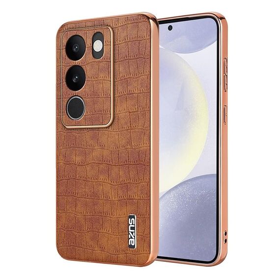 Per vivo S17 / S17 Pro / S17t AZNS Custodia per telefono con cornice elettrolitica in texture coccodrillo a copertura totale (marrone)