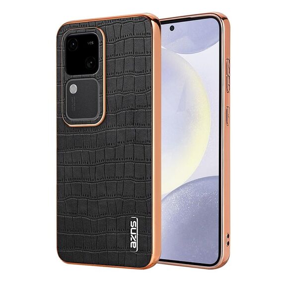 Per vivo S18 / S18 Pro AZNS Custodia per telefono a copertura totale con cornice elettrolitica in coccodrillo (Nero)