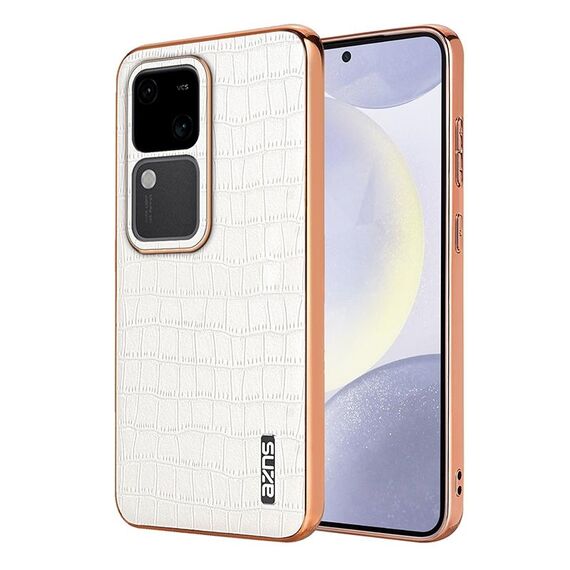 Per vivo S18 / S18 Pro AZNS Custodia per telefono a copertura totale con cornice elettrolitica in coccodrillo (Bianco)
