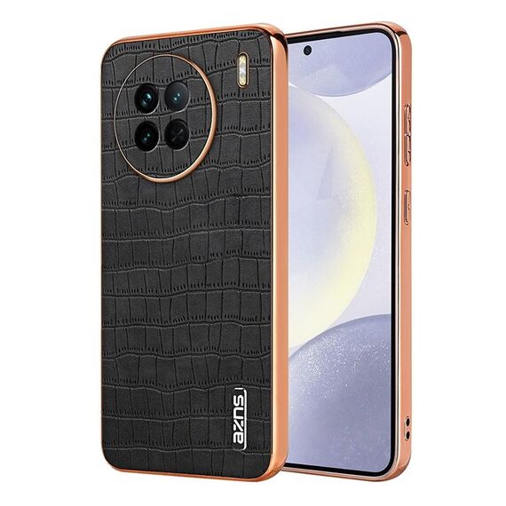 Per vivo X90 / X90s AZNS Custodia per telefono a copertura totale con cornice elettrolitica in coccodrillo (Nero)