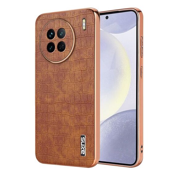 Per vivo X90 / X90s AZNS Custodia per telefono con struttura in coccodrillo elettrolitico a copertura totale (marrone)