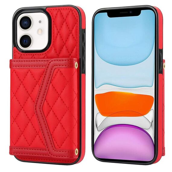 Per iPhone 11 Custodia per telefono con trama rombica e cordino lungo (rosso)