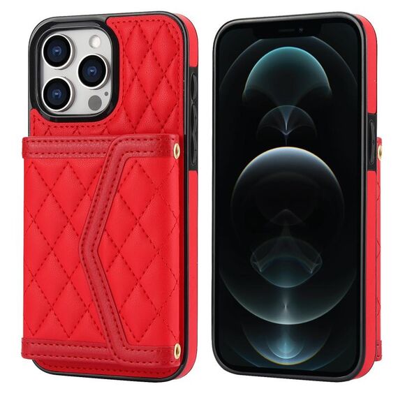 Per iPhone 12 Pro Max Custodia per telefono con trama rombica e cordino lungo (rosso)