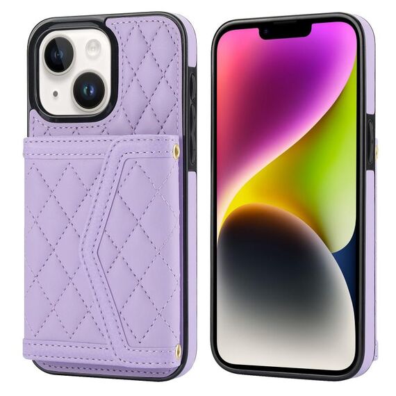 Per iPhone 14 Plus / 15 Plus Custodia per telefono con trama rombica e cordino lungo (viola)
