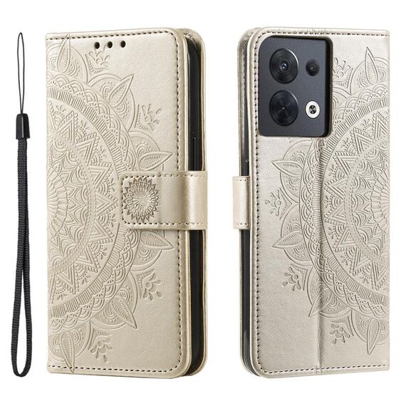 Custodia per telefono in pelle goffrata a fiori Ultra Totem per Motorola Edge 50 con cordino (oro)