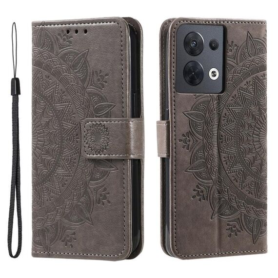 Custodia per telefono in pelle goffrata a fiori Ultra Totem per Motorola Edge 50 con cordino (grigio)