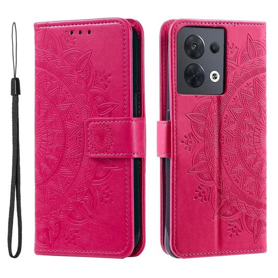 Custodia per cellulare in pelle goffrata a fiori Ultra Totem per Motorola Edge 50 con cordino (rosso)
