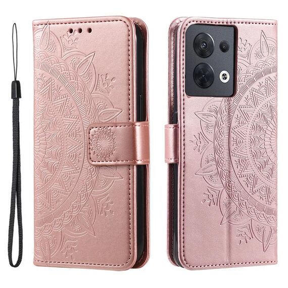 Per Motorola Edge 50 Ultra Custodia in pelle con motivo floreale goffrato Totem con cordino (oro rosa)