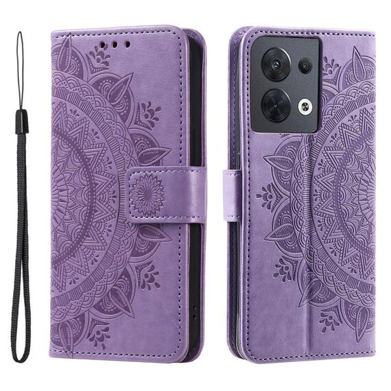 Per Motorola Edge 50 Ultra Custodia in pelle goffrata con motivo a fiori Totem con cordino (viola)