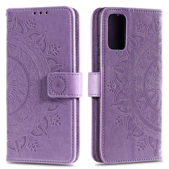 Custodia per telefono in pelle goffrata fiore Totem Fusion per Motorola Edge 50 con cordino (viola)