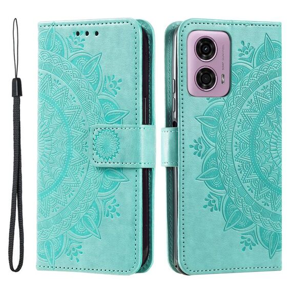 Custodia per telefono in pelle goffrata fiore Totem per Motorola Moto G85 con cordino (verde)