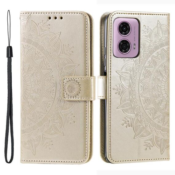 Custodia per telefono in pelle goffrata fiore Totem per Motorola Moto G85 con cordino (oro)