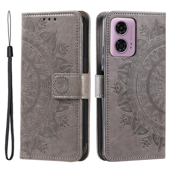 Custodia per telefono in pelle goffrata fiore Totem per Motorola Moto G85 con cordino (grigio)