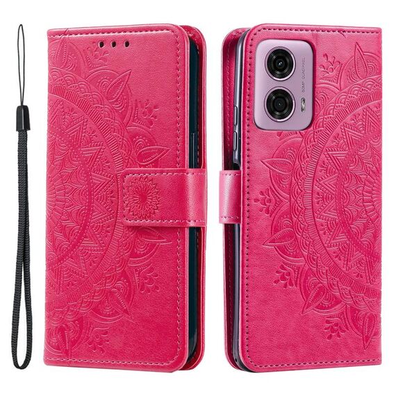 Per Motorola Moto G85 Totem Custodia per cellulare in pelle con fiore goffrato con cordino (rosso)