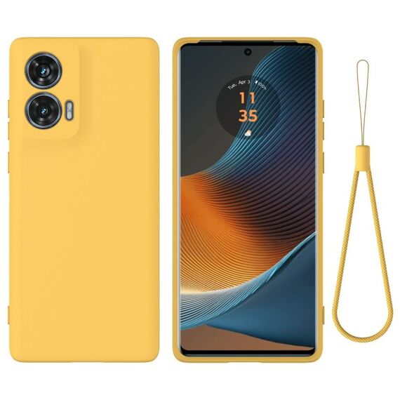 Custodia per telefono a copertura totale antigoccia in silicone liquido tinta unita per Motorola Edge 50 Fusion (gialla)