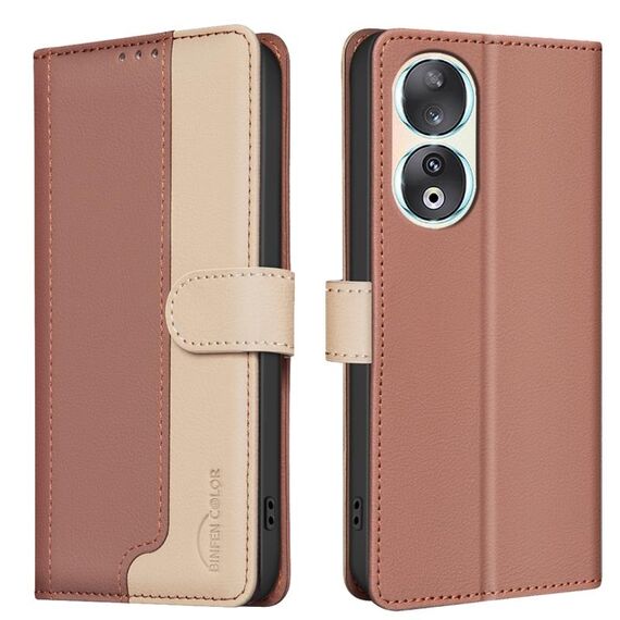 Custodia per telefono in pelle antifurto RFID abbinata a colori per Honor 90 5G (marrone)