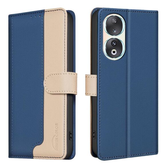 Custodia per telefono in pelle antifurto RFID abbinata a colori per Honor 90 5G (blu)
