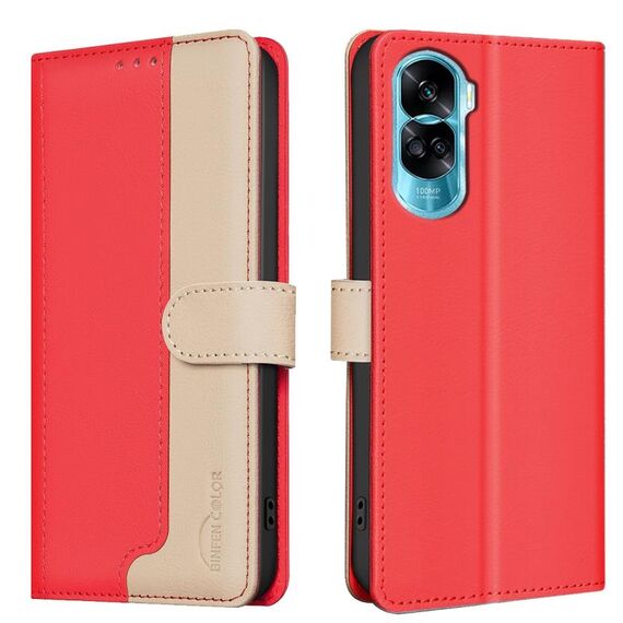 Custodia per telefono in pelle antifurto RFID abbinata ai colori per Honor 90 Lite / X50i (rossa)