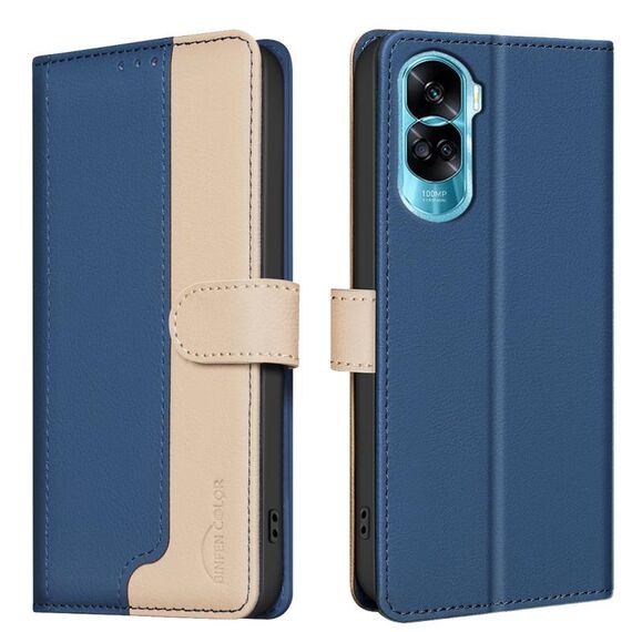 Custodia per telefono in pelle antifurto RFID abbinata ai colori per Honor 90 Lite / X50i (blu)