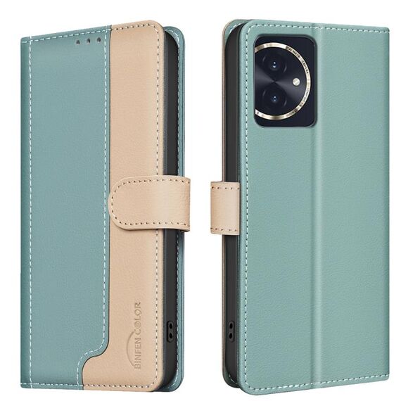 Custodia per telefono in pelle antifurto RFID abbinata a colori per Honor 100 (verde)