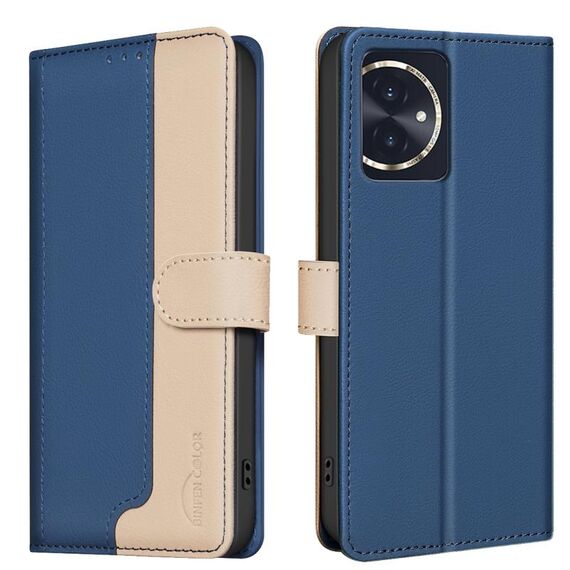 Custodia per telefono in pelle antifurto RFID abbinata a colori per Honor 100 (blu)