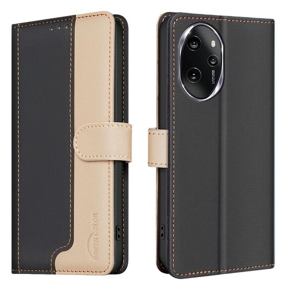 Per Honor 100 Pro Custodia per telefono in pelle antifurto RFID abbinata ai colori (nera)