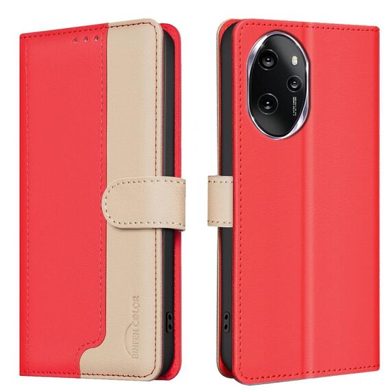 Custodia per telefono in pelle antifurto RFID abbinata a colori per Honor 100 Pro (rossa)