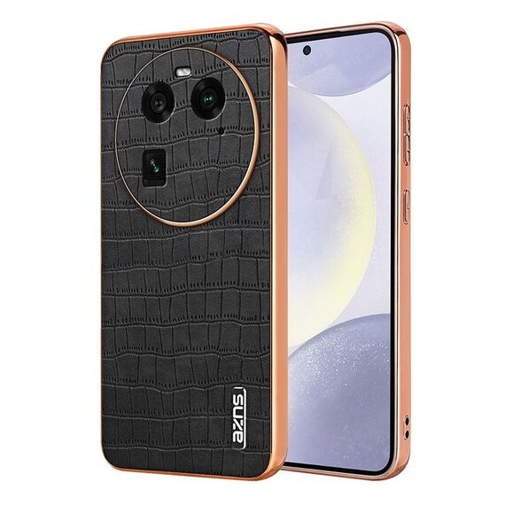 Per OPPO Find X6 AZNS Custodia per telefono a copertura totale con cornice elettrolitica in coccodrillo (Nero)