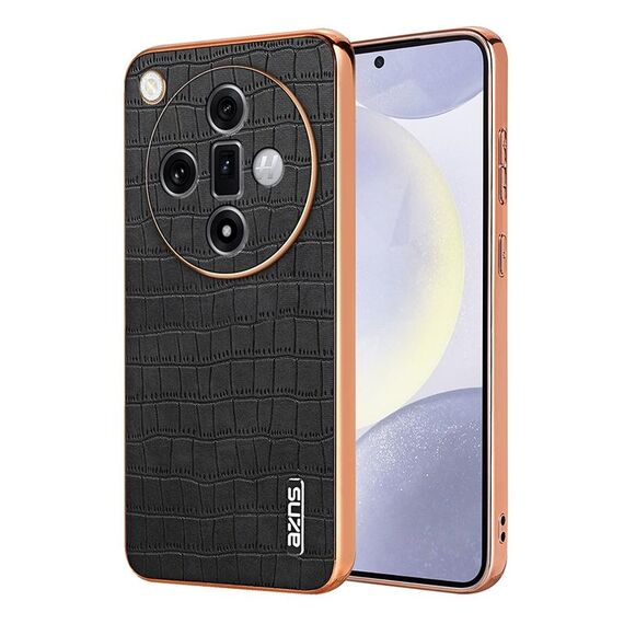 Per OPPO Find X7 AZNS Custodia per telefono a copertura totale con cornice elettrolitica in coccodrillo (Nero)