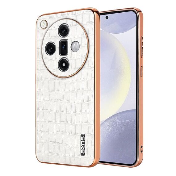 Per OPPO Find X7 AZNS Custodia per telefono a copertura totale con cornice elettrolitica in coccodrillo (Bianco)