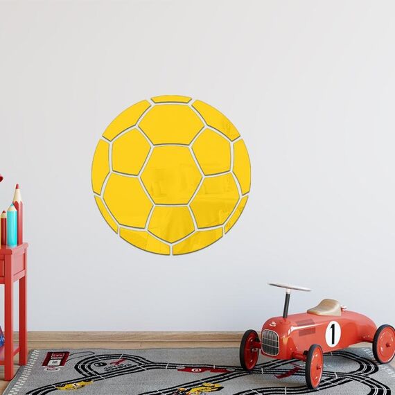 Adesivi murali 3D in acrilico da calcio da 15 cm Adesivi murali autoadesivi per la decorazione della parete di fondo della casa (Oro)