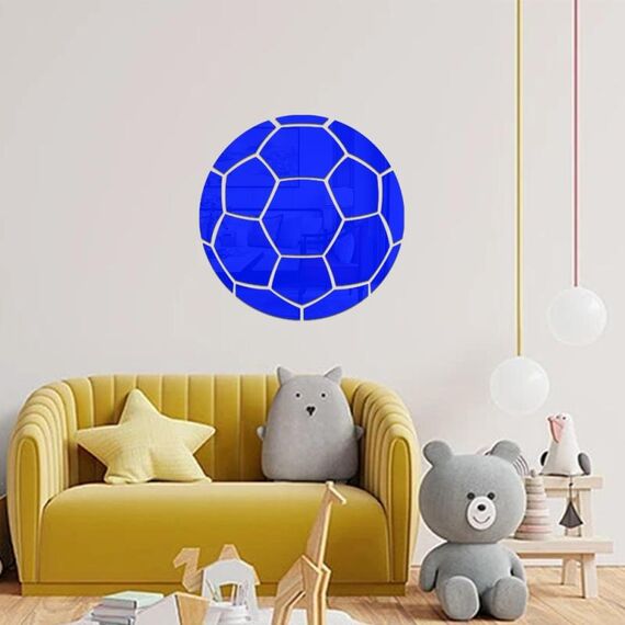 Adesivi murali 3D in acrilico da calcio da 15 cm Adesivo autoadesivo per la decorazione della parete di fondo della casa (blu)