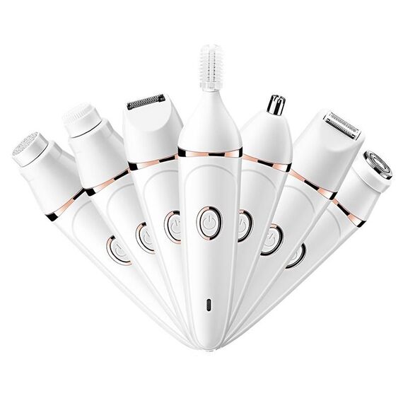 Rasoio multifunzione da donna 7 in 1 con ricarica USB, epilatore e sopracciglio (bianco)