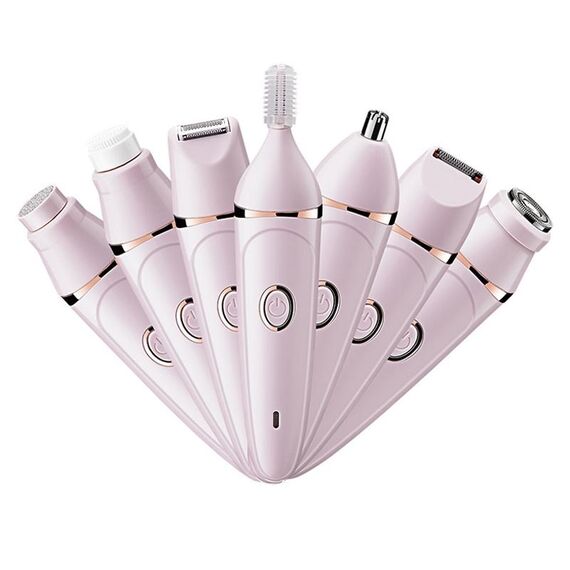 Rasoio multifunzione da donna 7 in 1 con ricarica USB, epilatore e sopracciglio (rosa)