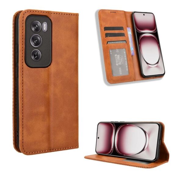 Custodia in pelle con texture retrò e fibbia magnetica globale per OPPO Reno12 5G (marrone)
