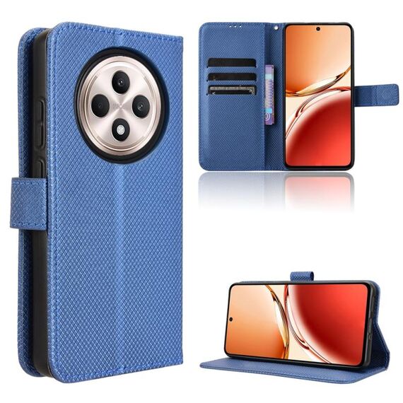 Custodia in pelle con texture a diamante per OPPO Reno12 F 5G (blu)