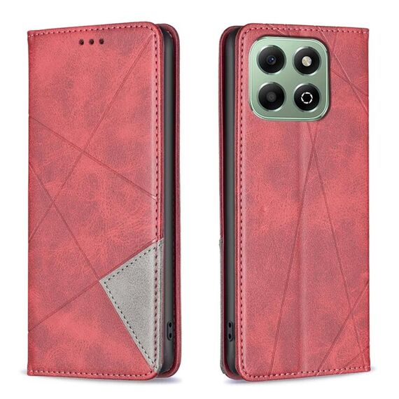 Custodia magnetica in pelle con texture a rombo per Honor X6b (rosso)