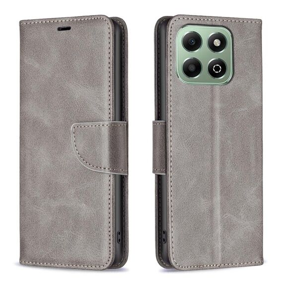 Custodia per telefono in pelle a conchiglia con texture in pelle di agnello per Honor X6b (grigio)
