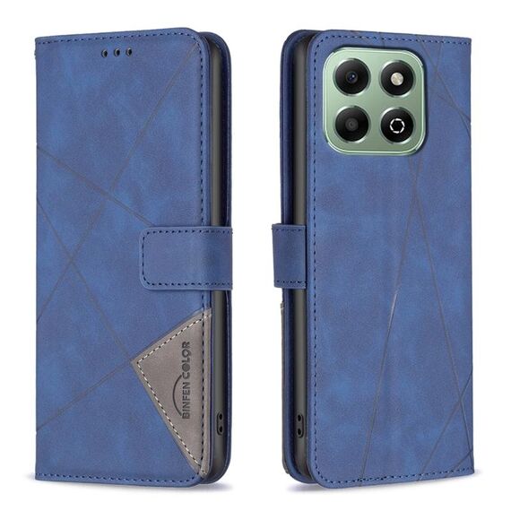 Custodia per telefono in pelle con texture a rombi e fibbia magnetica per Honor X6b (blu)
